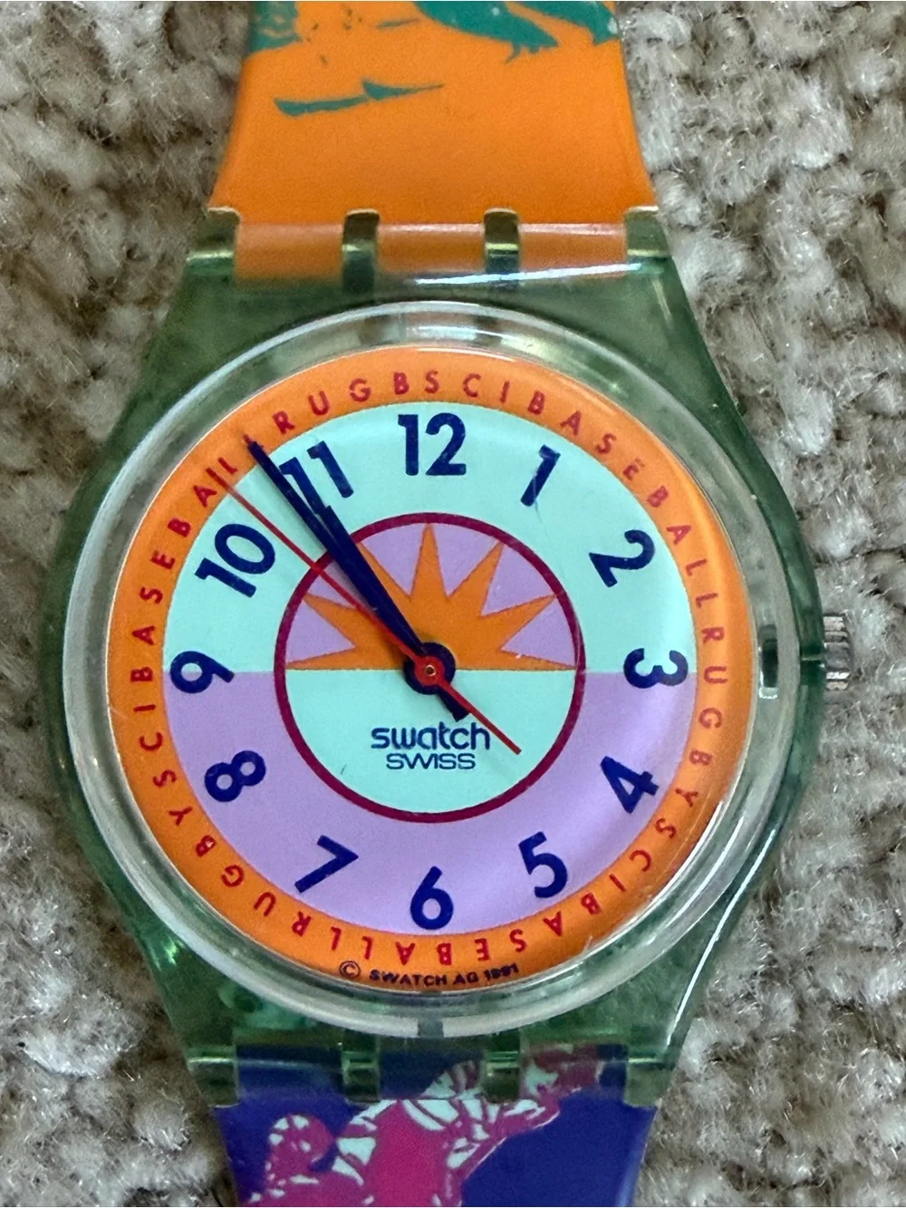 Vintage 1991 Swatch Swiss Baseball Sports Watch Retro 90s + New Battery
